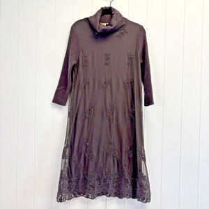 Sundance Womens Boho Fairy Embroidered Mesh Lace Turtleneck Dress Size M Sequin